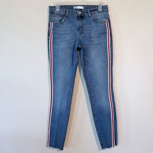 ZARA Z1975 Women’s Blue Distressed Skinny Jeans with Side Stripe US Size 8